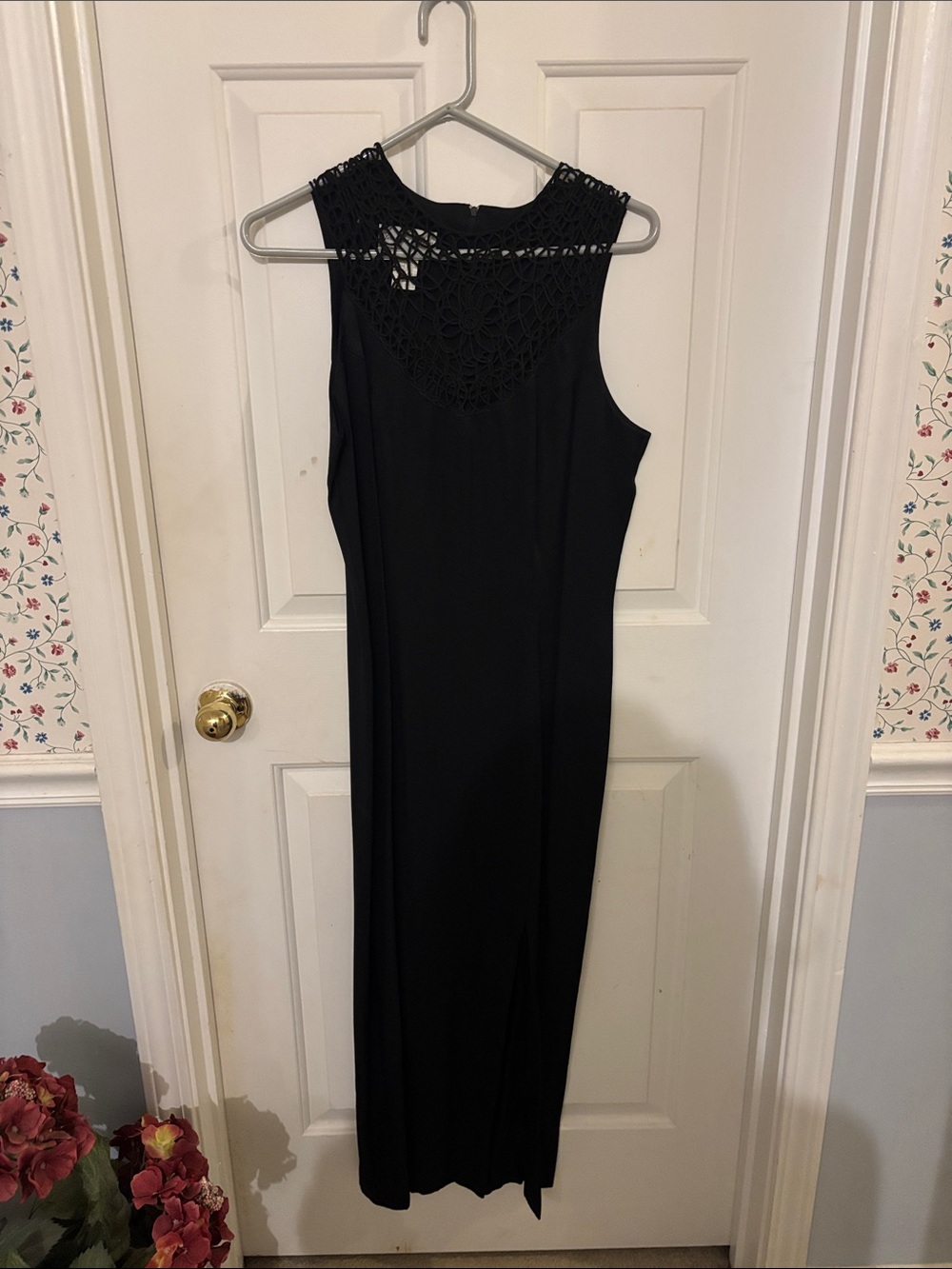 Sleeveless Black Maxi Dress with Crochet Yoke